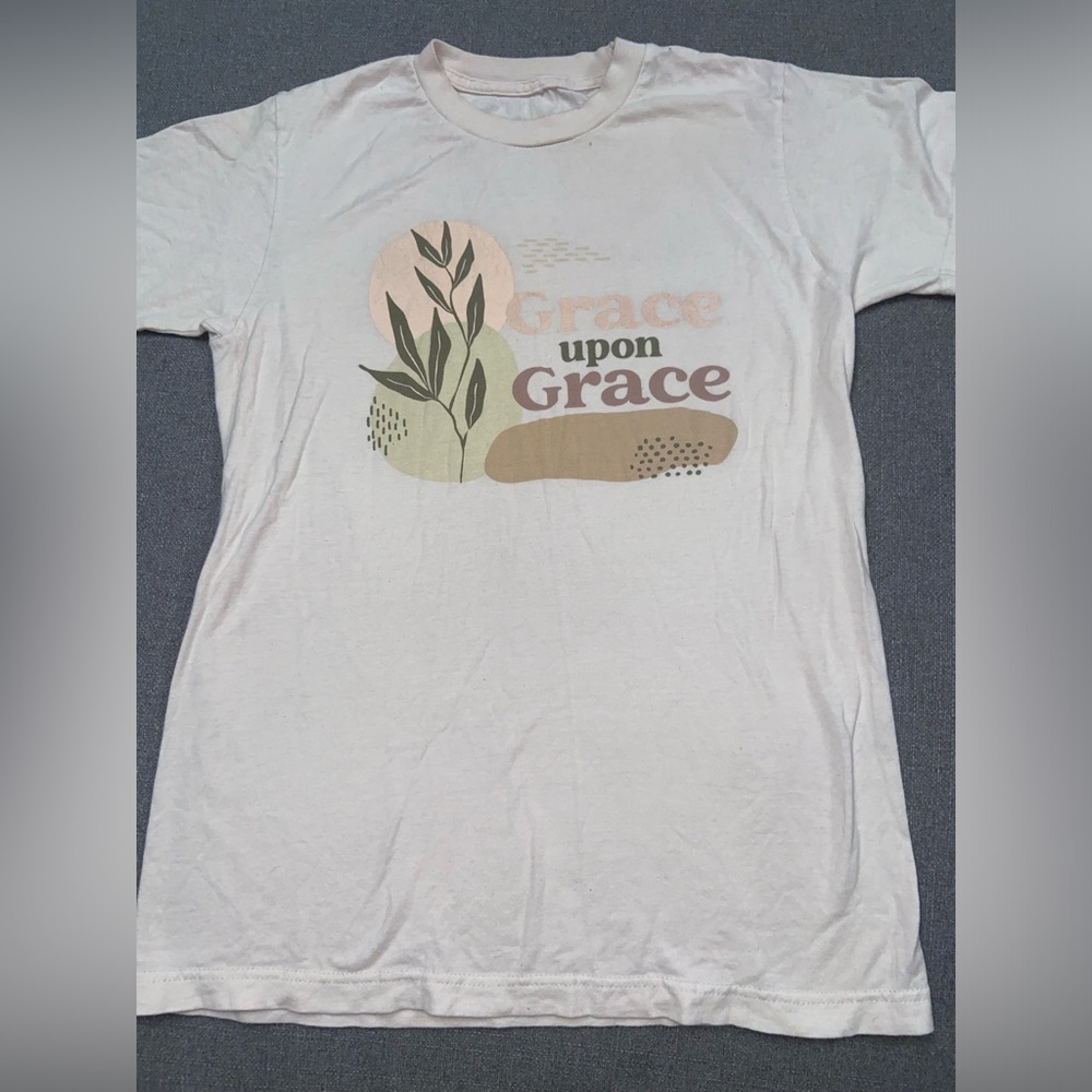 Grace Upon Grace Ivory Cream Colored Short Sleeve Graphic Tee
